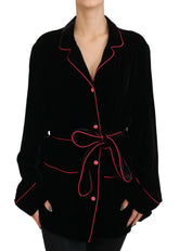 Dolce & Gabbana Black Button Belted Blazer Viscose Jacket -   -  Dolce & Gabbana.